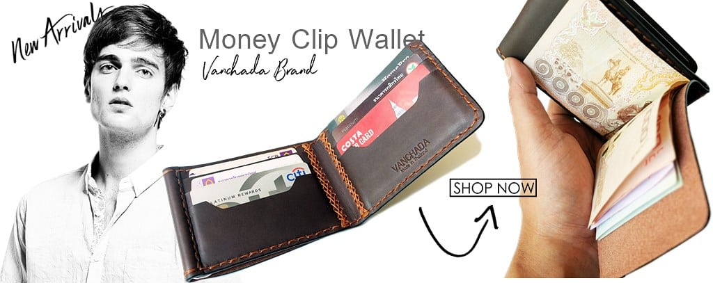 กระเป๋าสตางค์ ผู้ชาย หนังแท้ moneyclip wallet leather